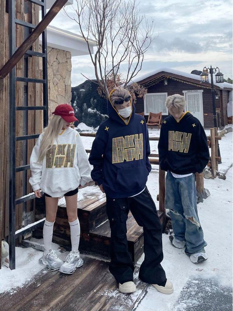 Unisex National Tide Heavyweight Embroidered Hoodie - Autumn/Winter Versatile Loose Fit Couple Sweatshirt