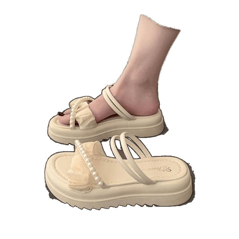 Two wear cool slippers, summer wear ins tide 2025 new fashion pearl fairy style with skirt platform sandals