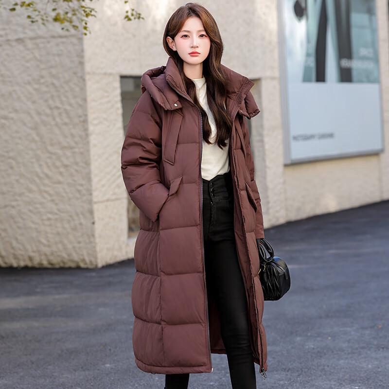 Fengmao Women's Elegant Mid-Length Hooded Duck Down Winter Coat FMMLY8503