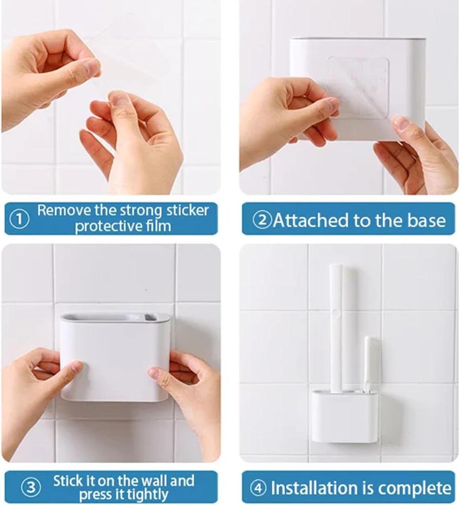 Silicone Toilet Brush Holder with Soft TPR Flexible Bristles Toilet Cleaning Brushes Long Plastic Handle Bathroom Accessories