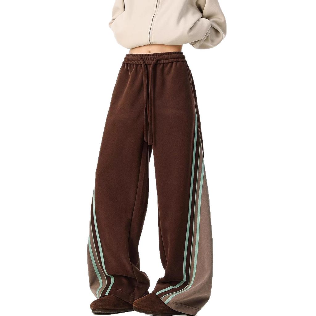 American contrasting striped sweatpants men's and women's autumn tide brand hiphop casual trousers retro loose wide-leg trousers