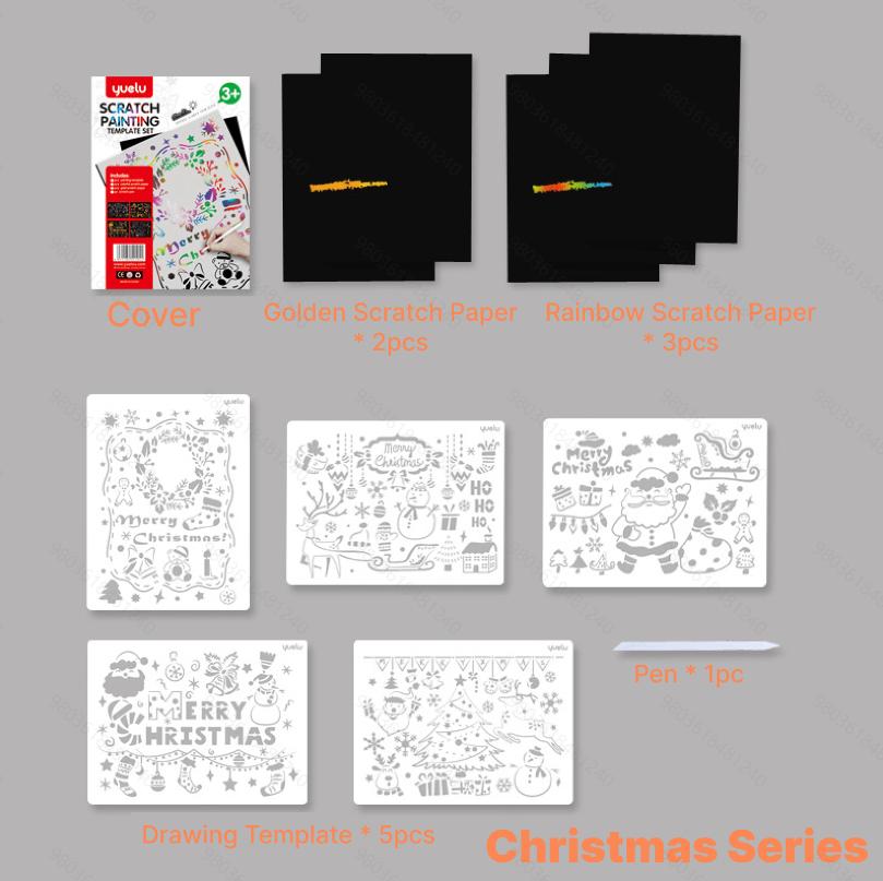 1set Scratch Painting Set with Templates, Magic Paper & Pens, Graffiti for Adults, Parent-Child Fun, Artists,  Students, Gift
