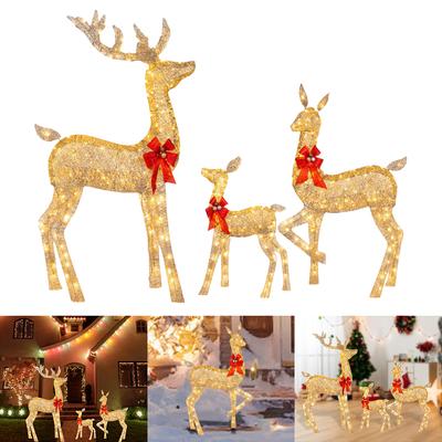 3 Pcs Christmas Deer Family Decor Cute Lighted Reindeer Xmas Decoration Outdoor Yard Christmas Decorations for Festive Holiday