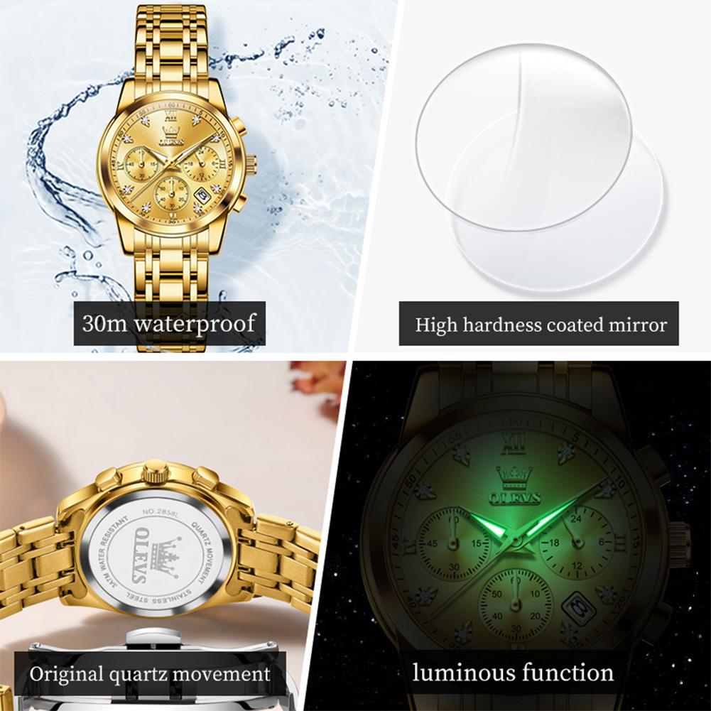 OLEVS Damenuhr Original Elegant Multifunktions Quarz Armbanduhr Wasserdicht Edelstahl Damenuhren Geschenke