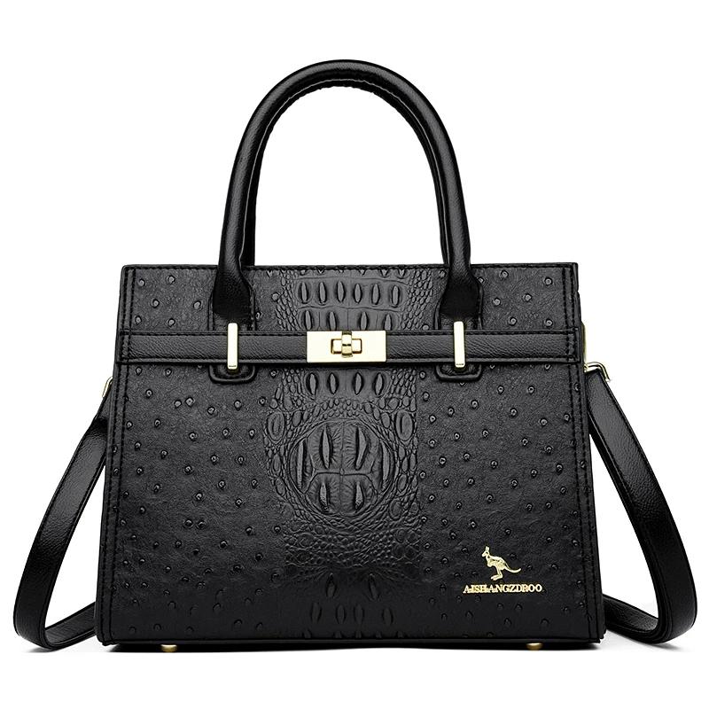 

Жіноча тришарова сумка на одне плече з м якої шкіри, дизайнерська сумочка, брендова сумка-тоут, великої місткості, повсякденні жіночі сумки чорний