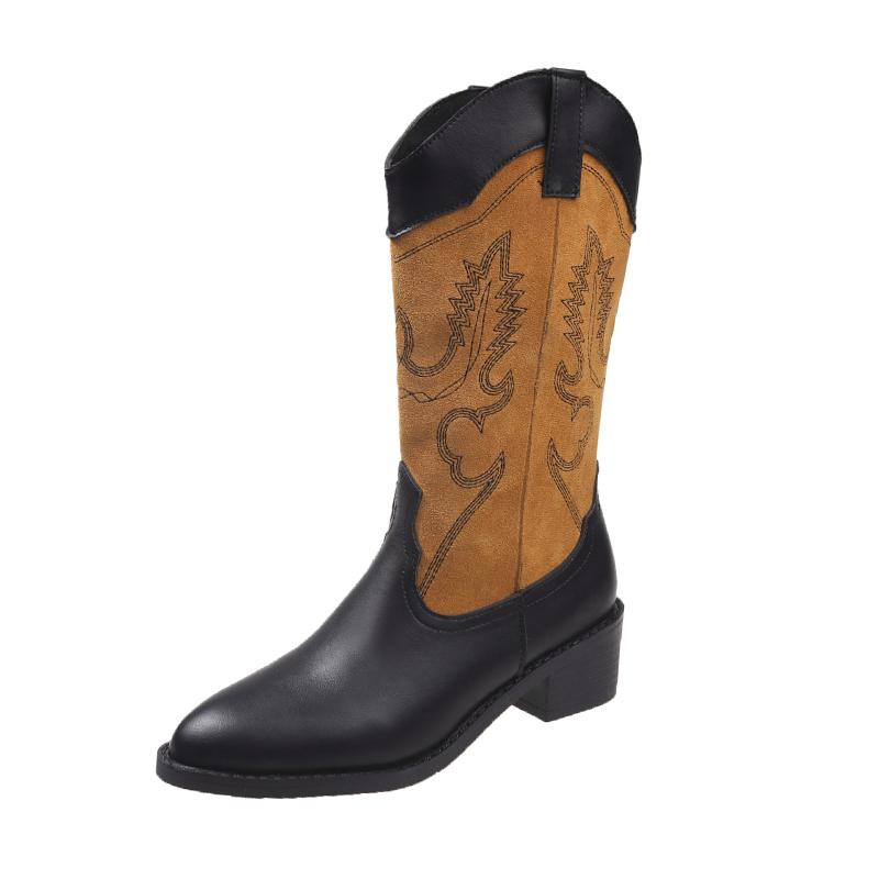 

Зимняя обувь 2024 года для женщин, женские полусапожки с вышивкой, квадратный каблук, острый носок, женские ботинки на среднем каблуке 43 чёрный