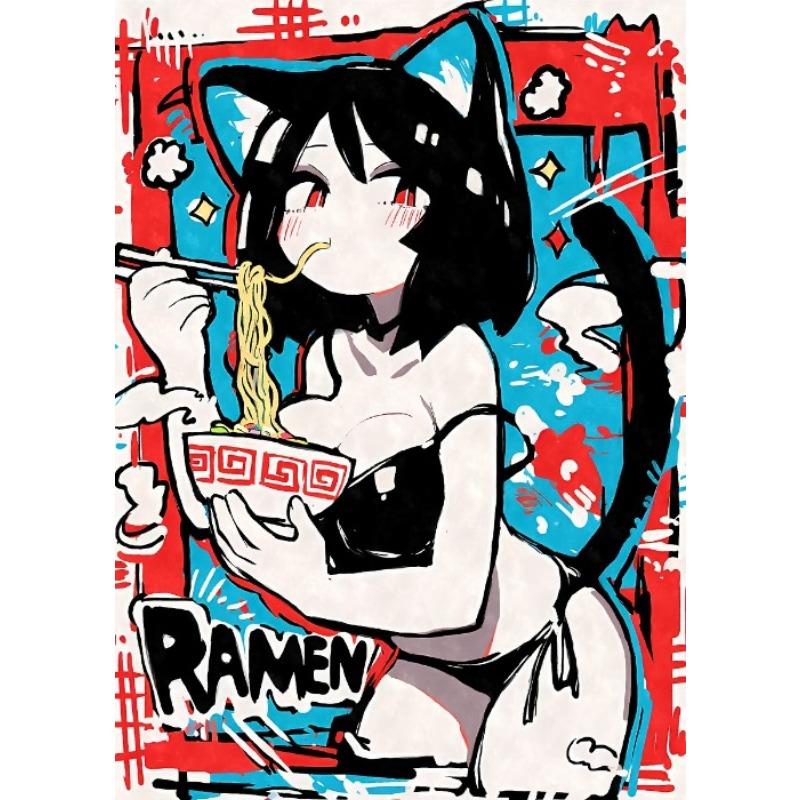

Аниме девушка с кошачьими ушками, едящая рамен, постер, эстетичные аниме принты с раменом, мультяшный декор в японском стиле, сексуальная девушка, холст 21cm×30cm NoFrame