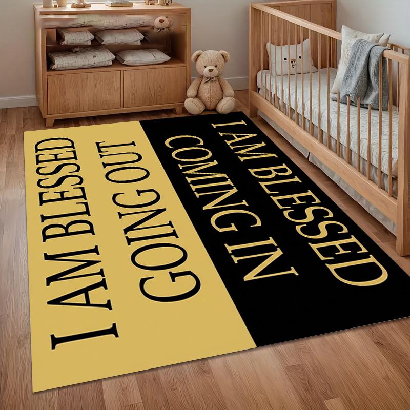 Bold Black and Gold Inspirational Quote Print Area Rug, Soft Non-Slip Floor Mat for Entryway Living Room Bedroom Home Decor