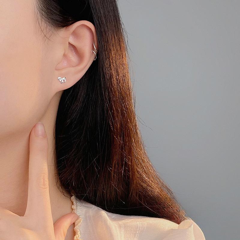 Simple Bow-knot Screw Earrings for Women  Sweet  Anti-allergic  Anti-falling, and Pierced Ears