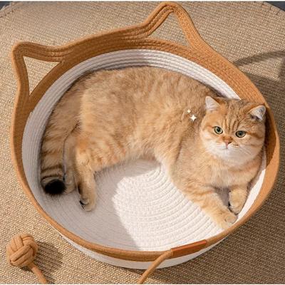 Summer Cool Cat Bed Breathable Cotton Rope Woven Pet Nest Handmade Scratch Resistant Mat Four Seasons Universal Cat Bed Small Dog Bed