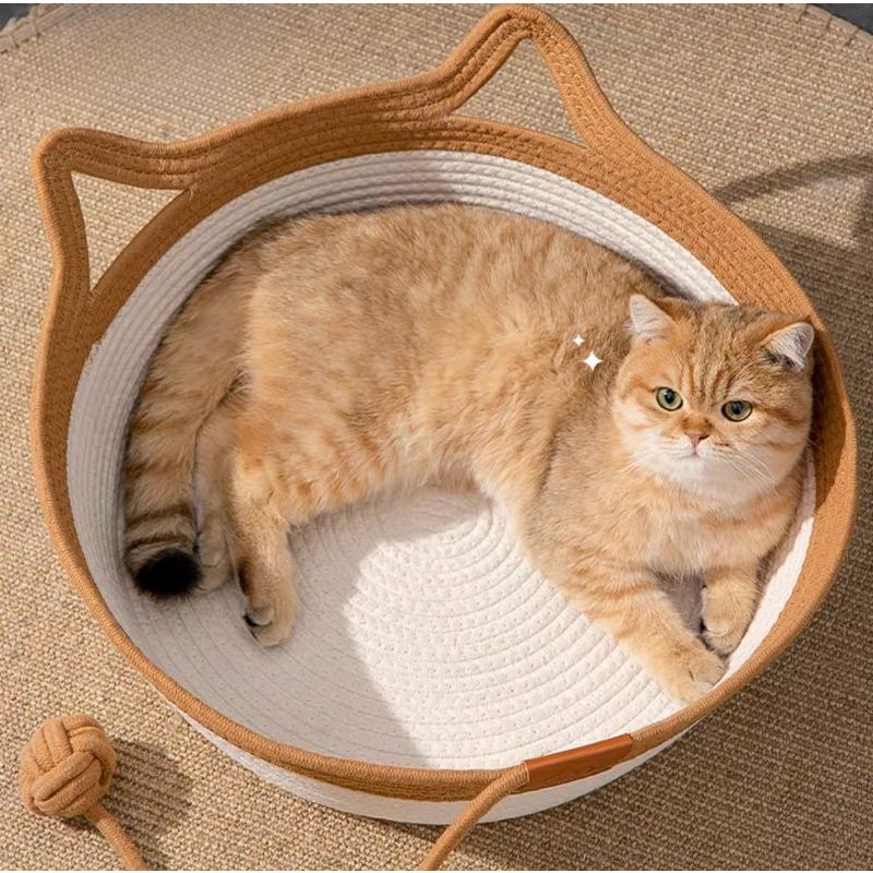 Scratch Resistant Cotton Rope Cat Bed Handwoven Pet Nest Breathable Summer Cool Mat Four Seasons Universal Bed for Cats Small Dogs