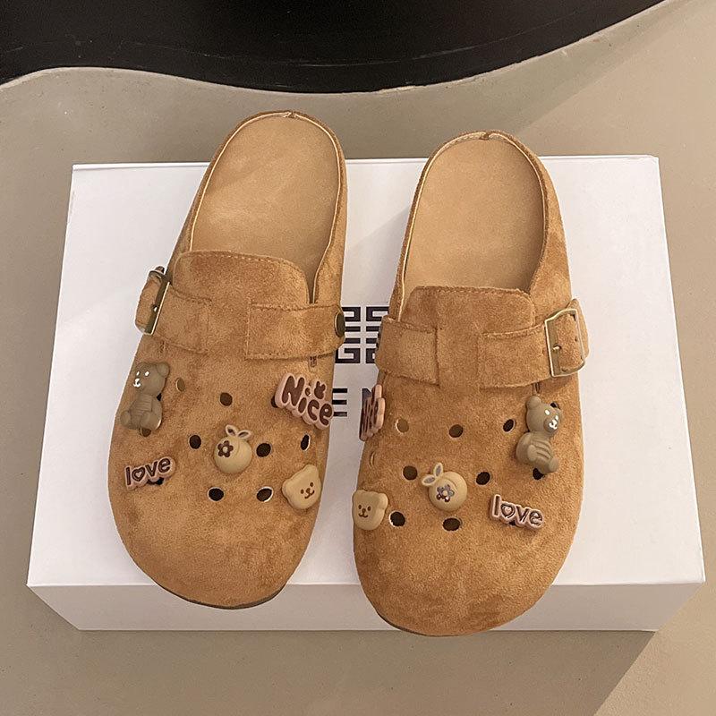 

Полутапочки конфетных цветов женские летние 2025 новые дышащие с отверстиями одинарные туфли ленивые сандалии на плоской подошве 40 коричневый