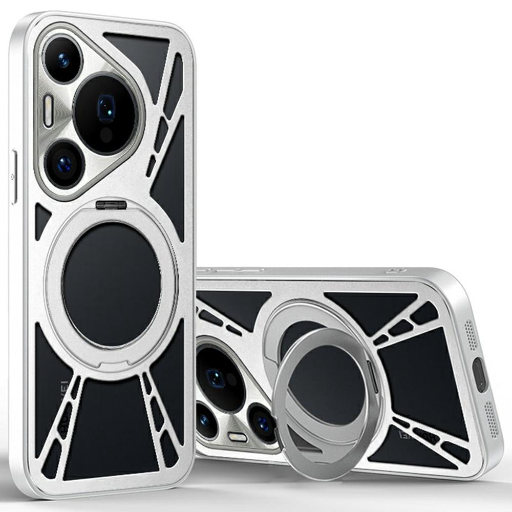 For Huawei Pura 70 Case Magnetic Kickstand Hollow Heat Dissipation Silicone+PC+Metal Bumper Phone Cover