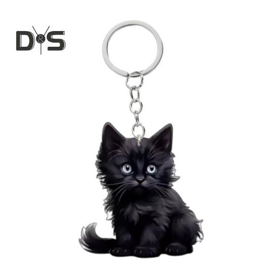 

Брелок для ключей в виде кошки, двухсторонний, 2D, плоский, акриловый, подвесной, для питомца, реалистичный, брелок в виде кошки, аксессуары для зеркала автомобиля, рюкзака для окна A