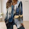 Women Plus Size Square Neck Long Sleeve Blue Gold Marble Printed Layered Front Top