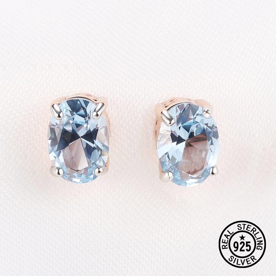 925 Sterling Silver Topaz Earrings For Women Created Gemstone Solitaire Oval Stud Ear Earrings Christmas Halloween Fine Jewelry