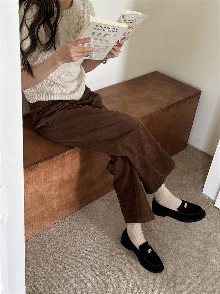 Sheepskin small gold coins flat-bottomed retro loafers women's genuine leather matte one-pedal lazy with skirt British small leather shoes