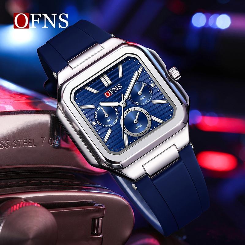 OFNS Herrenuhren Hochwertiges Leder Lässige Quadratische Armbanduhren Kalender Wasserdicht Business Mode Herren Chronograph Uhr