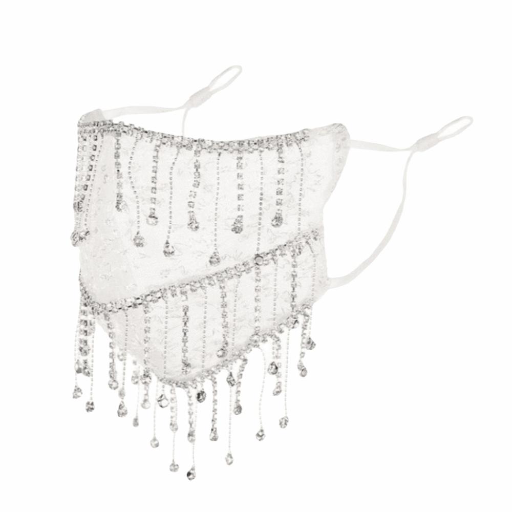 Strass Damen Schleier Maske Atmungsaktives Netz Quastenmaske Elegante Cosplay Maske Kostümzubehör