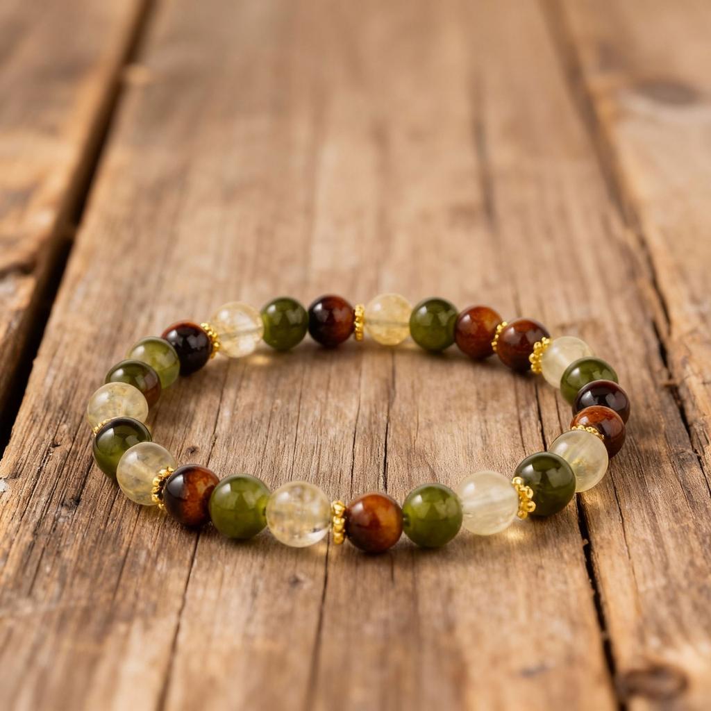 Festive Gifts Tiger Eye Green Aventurine And Rutilated Quartz Beaded Bracelet Natural Fashion Jewelry Daily Wear Simple Versatile Accessory