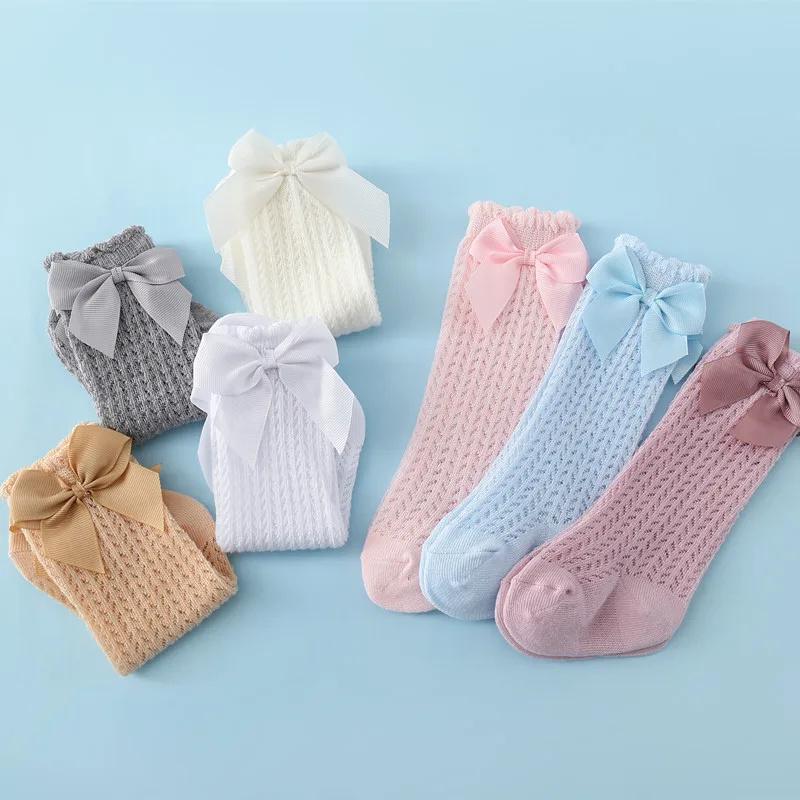 0-24Month Baby Girl Socks Toddler Bow Cotton Summer Mesh Lace Baby Knee Socks Newborn Infant Baby Princess Long Socks 2025 New