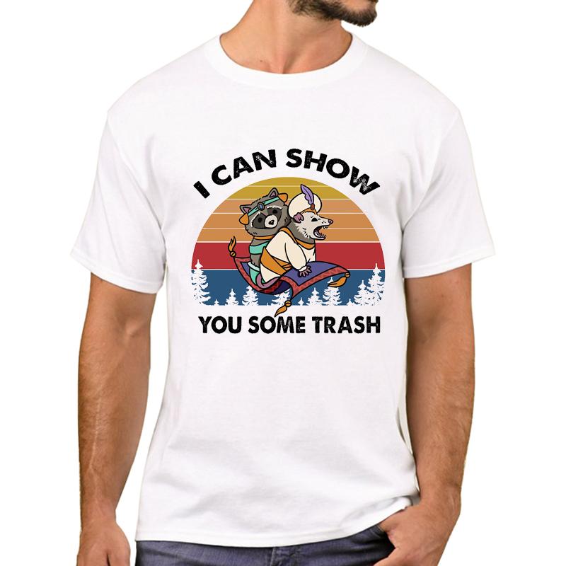 TEEHUB Hipster I Can Show You Some Trash Men T-Shirt Funny Raccoon Printed T Shirts Short Slee