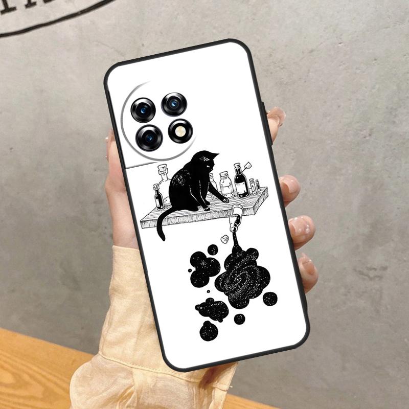

Black Cats Ink Cute Pet Witch Art Case For OnePlus 13 13R 13s 12 12R 11 10 10T 8T Nord CE 5 4 2 3 Lite Nord N10 N20 N30 Cover OnePlus 10R