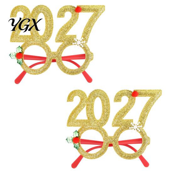 Joyful Atmosphere Party Gear 2 Pcs 2027 New Year Eyeglasses, Plastic Glitter Number Glass Frame, Durable Wear Shiny Unisex Headband for Eve