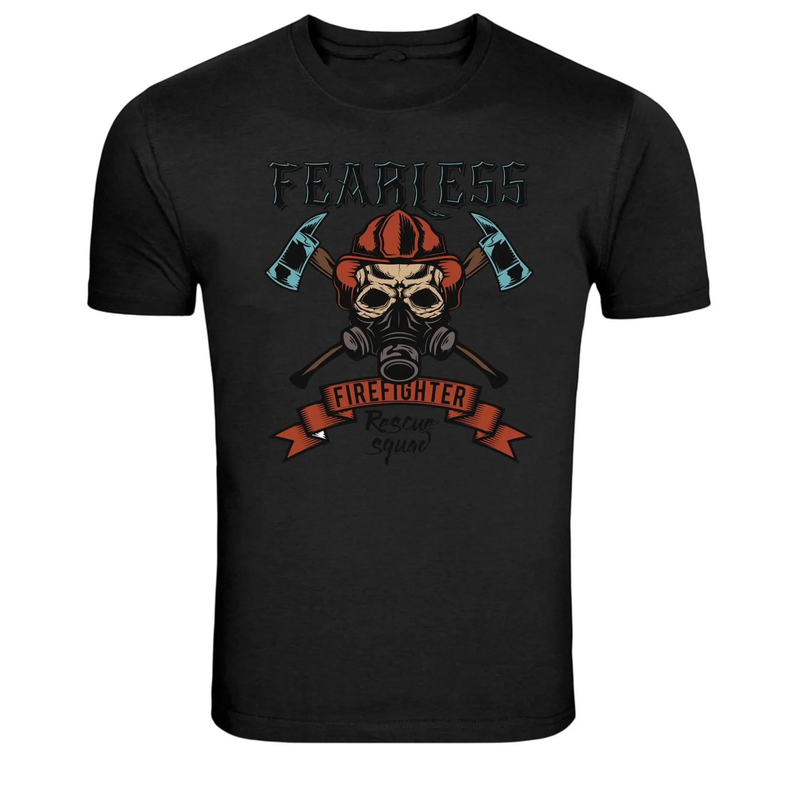 Fearless Firefighter Rescue Squad Skull Fireman T-Shirt L