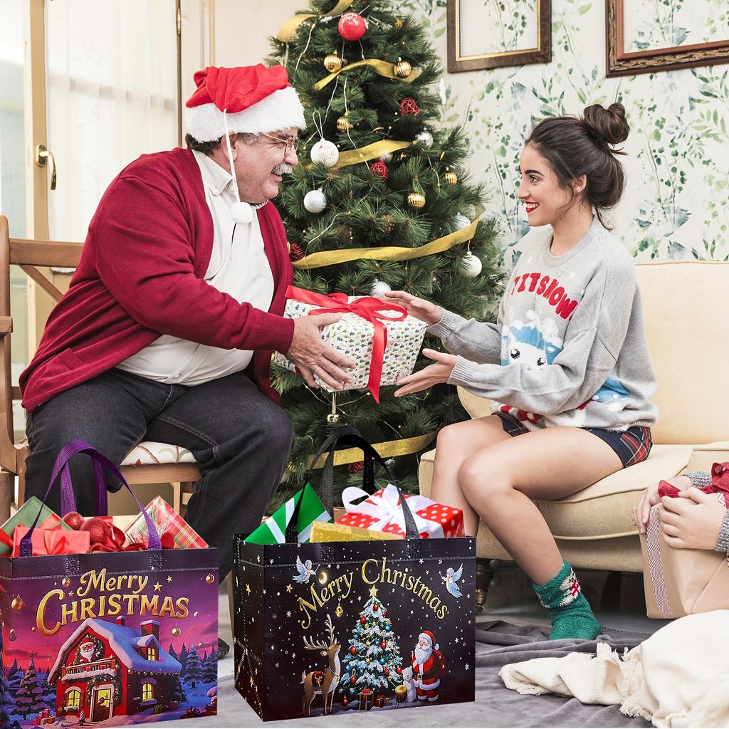 5pcs Large Christmas Gift Bags with Handles - Extra-Large Party Favor Bags- Reusable Santa, Snowman, Christmas Tree Designs