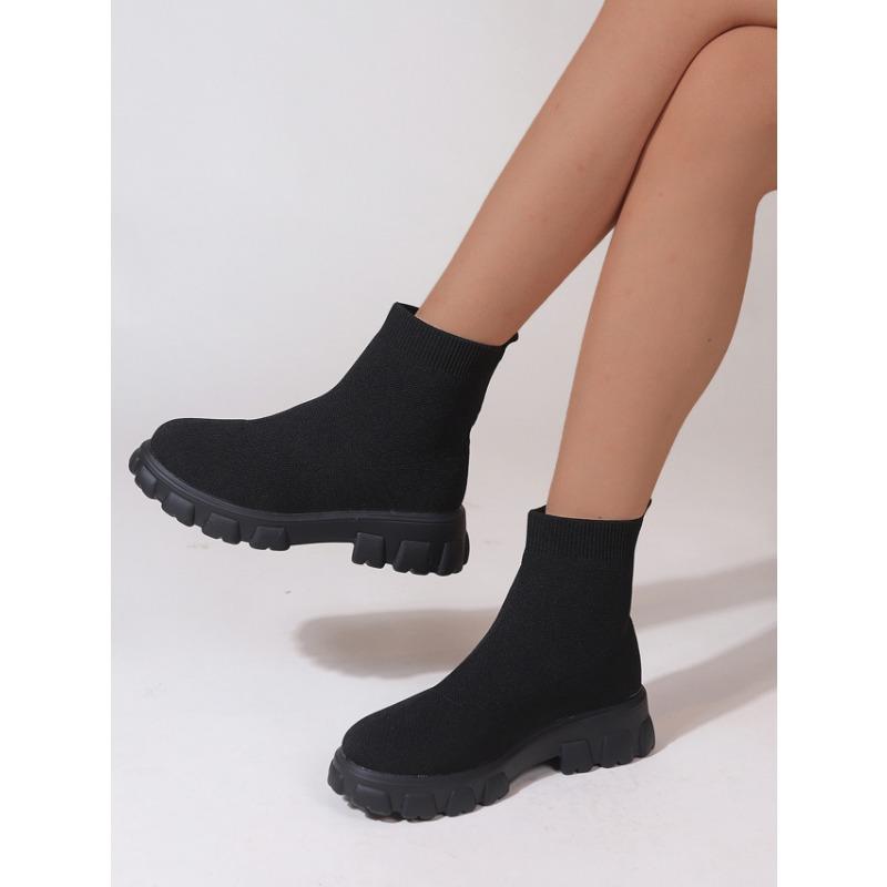 Women's New Platform Flying Weaving Mesh Short Sock Shoes Women's Cross-border Large Size Couple High Top Flying Weaving Boots