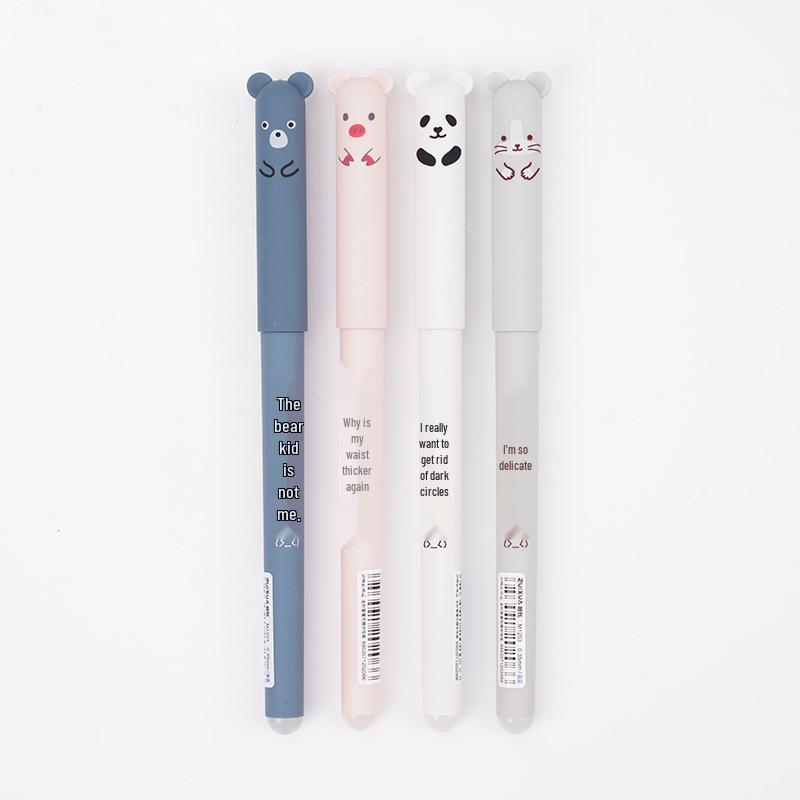 Mo Yi Cute Bear Erasable Gel Pen, 0.5mm Needle Tip, Crystal Blue, Cartoon Design, for Students - In Stock