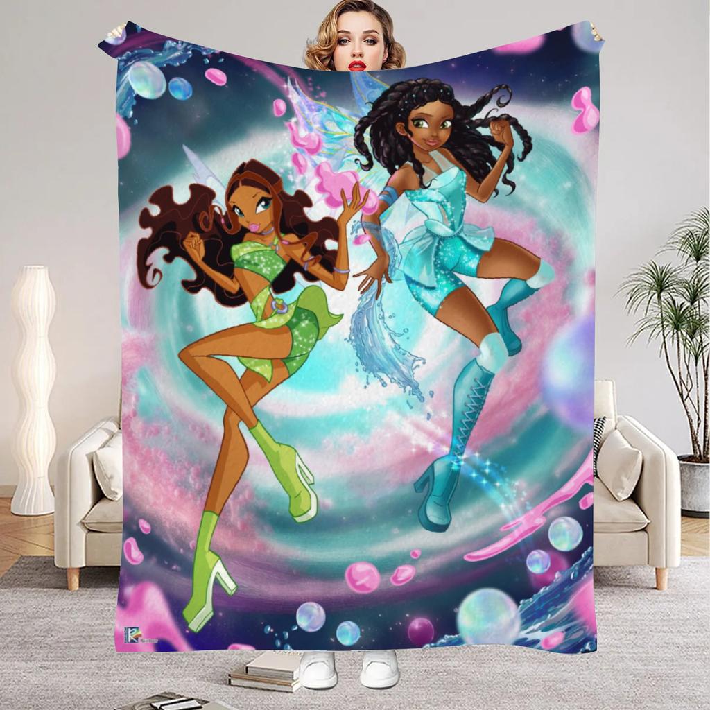 W-Winx C-Club Blanket Beauty Girl Print Flannel Blanket for Home Living Room Bedroom Decor New Year Christmas Gift for Kids