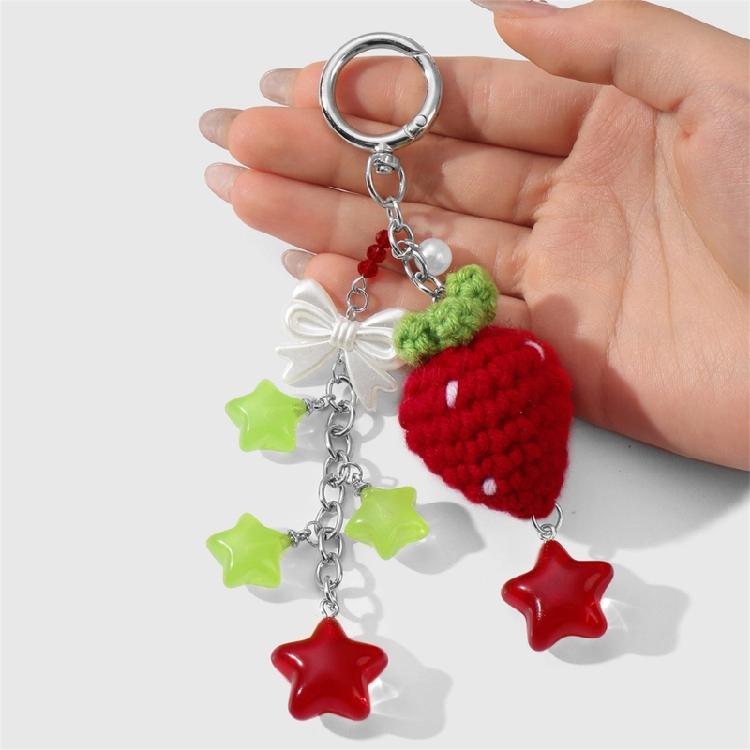 Adorable Crochet Berry Keychain With Bows Bag Accessory Bag Pendant Decors Bag Charm Fashion Keyring For Gifting
