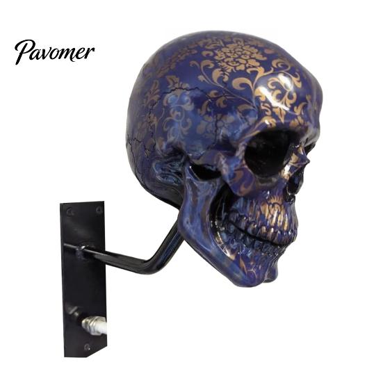 Decorative Helmet Rack Skull Motorcycle Holder, Wall Mount Display Rack, Design Hanger Gothic Motorbike for Home Decoration Stand