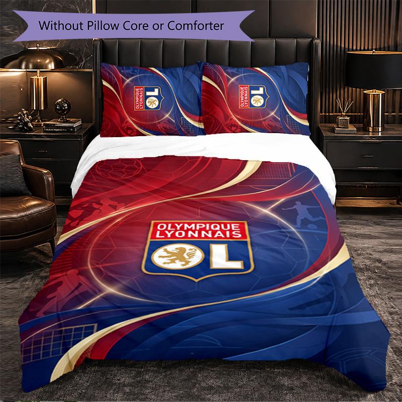 Lyon FC Themed Bedding 3Pcs Duvet Cover Set Decorative Bed Linen For Teen Room Home Decoration