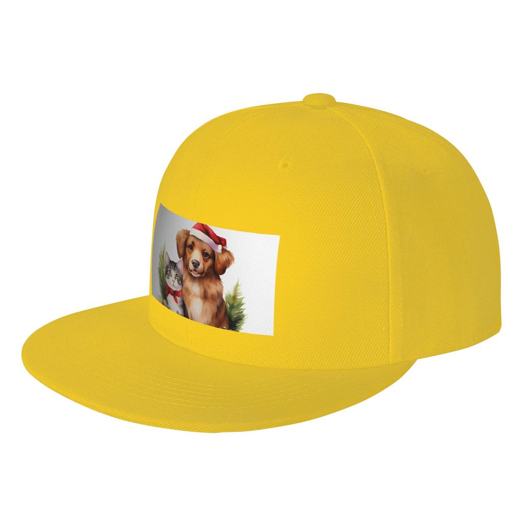 Fashion Adorable dog and cat Christmas holiday print Flat Brim Sun Hat Cycling Baseball Cap