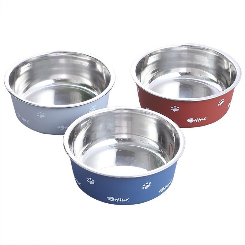 New Double-layer Thickened Floor-absorbing Dog Bowl with Anti-slip Feature - Pet Bowl Made of Stainless Steel, Suitable for Dogs and Cats