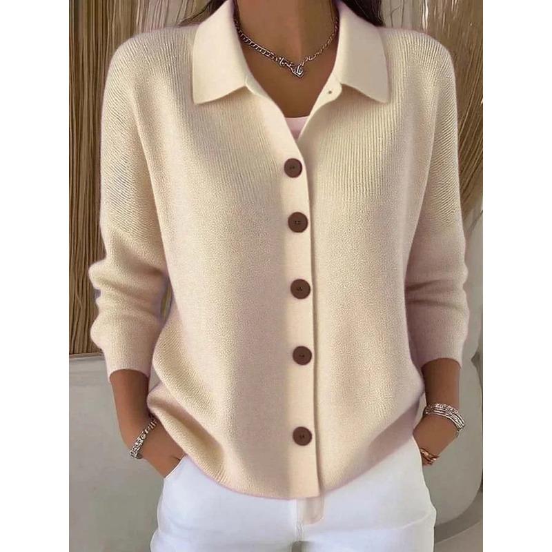 Women S Loose Knit Cardigan V Neck Long Sleeve Solid Color Outerwear