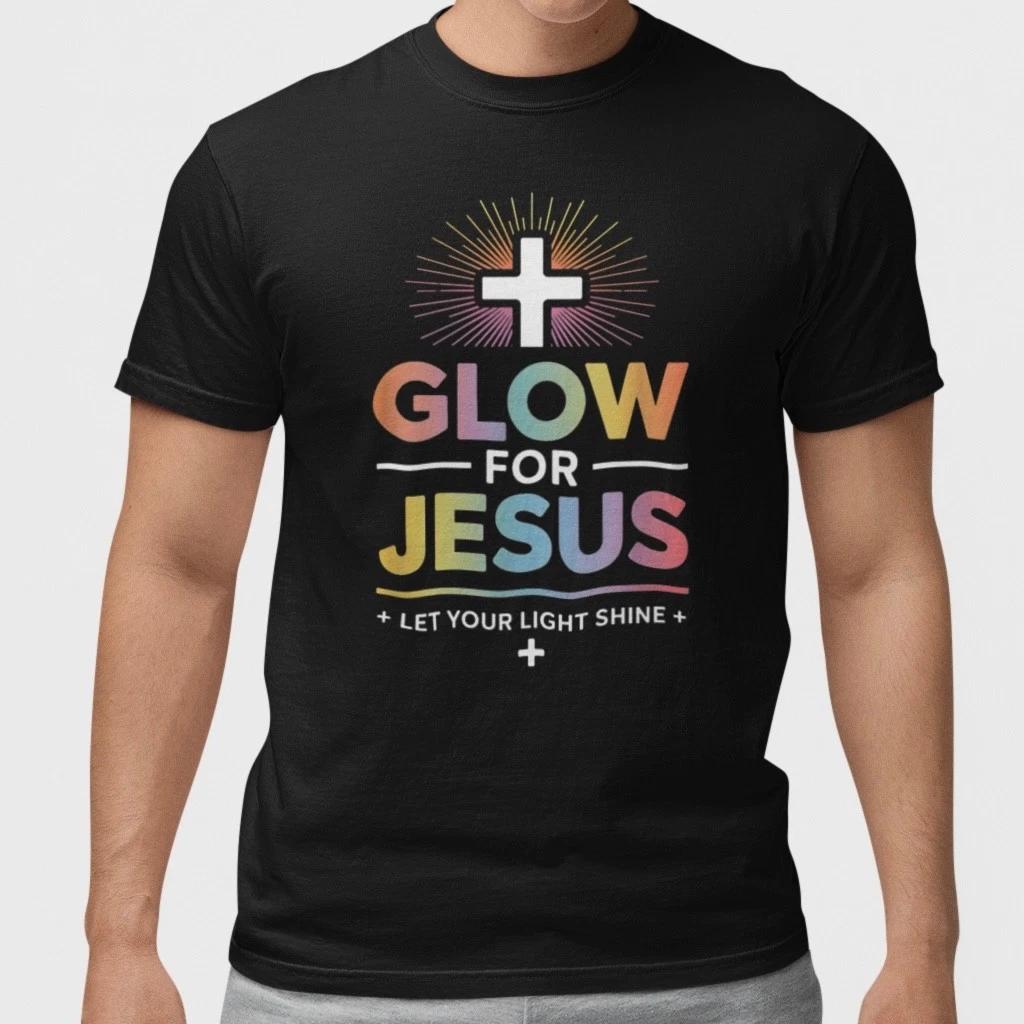 Glow For Jesus Christian T-Shirt Let Your Light Shine Faith Inspirational Tee XL