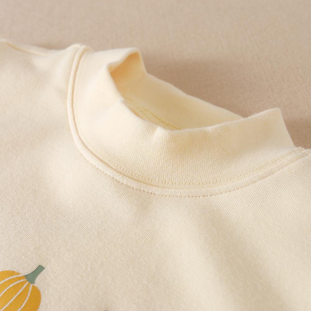 Baby Girls Shirt High Quality Mock Neck Long-Sleeve Tops with Halloween Pumpkin Pattern for Children Aged 2-6