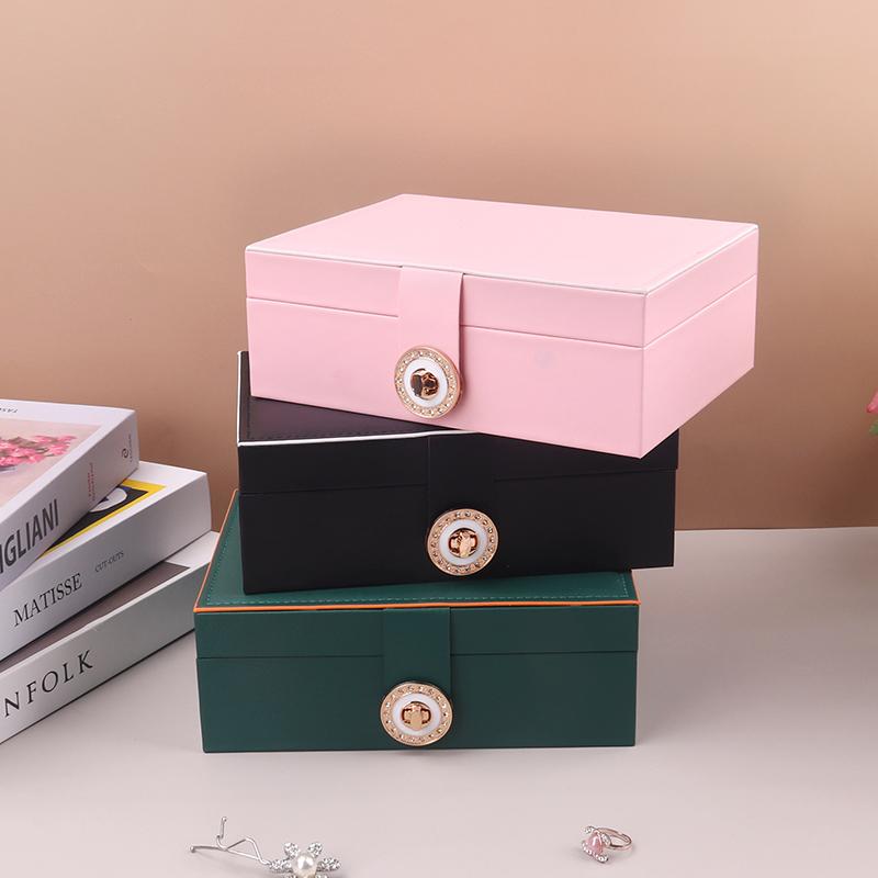 PU Leather Jewelry Storage Box with Clear Flip Lid Double Layer Drawer Organizer for Earrings Ring Necklace Display Jewelry Case