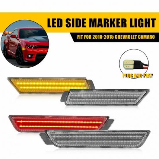 Smoked Clear / Side Lens Marker White/Amber/Red Light Fit Chevy 2010-2015 Camaro