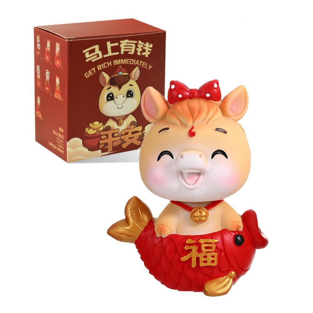 Resin Head-shaking Horse Figurine Cartoon Horse Wealth Lucky Charm Creative Desktop Ornament  Gift