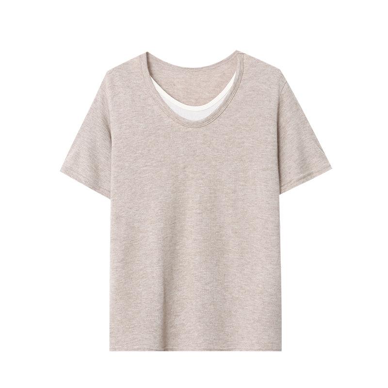 Sinan Casual Blogger Style Round Neck Two-Piece Knit T-Shirt (Short-Sleeved) - SN5531