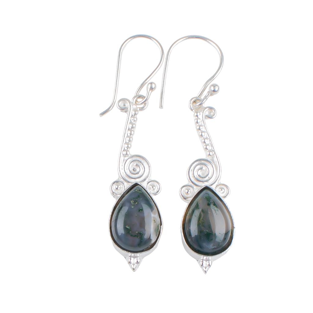 Authantic Moss Agate Gemstone 925 Sterling Silver Handmade Jewelry Earrings EE-37-28