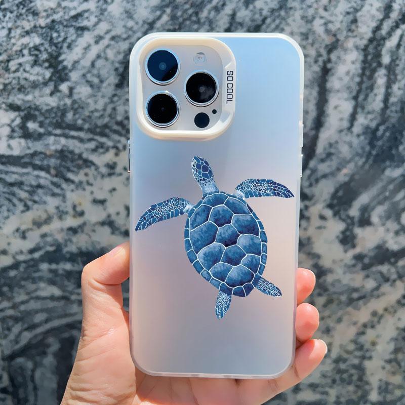 Cool Ocean Turtle Pattern Phone Case For iPhone 15 14 Pro Max 11 12 13 Pro Max Mini 15 Plus Sea Blue Turtle Design Laser Covers