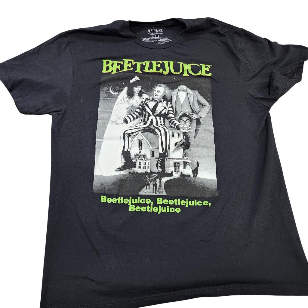 Beetlejuice Shirt Mens Large Black Horror Movie Graphic Tee Tagless Halloween Unisex T-Shirt