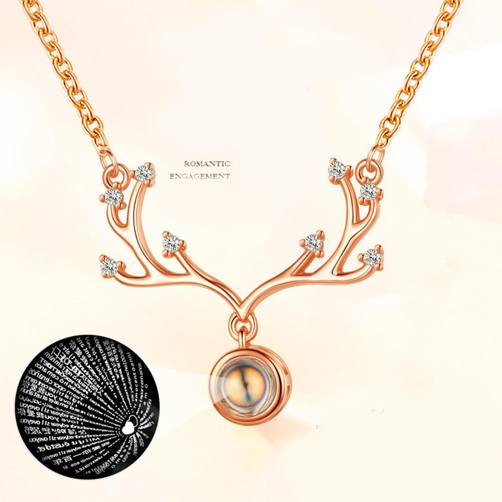 Antler Shaped Projection 100 Languages  Necklace Fashion Christmas Gifts