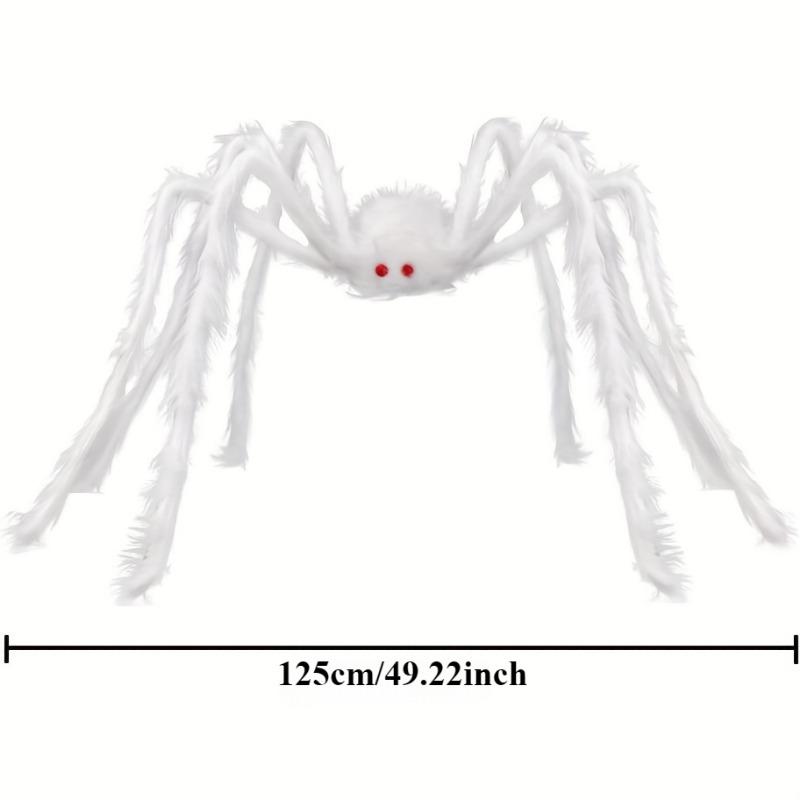 125cm Jättelik Hårig Spindel Realistisk Läskig Vit Spindel Rekvisita med Röda Ögon för Inomhus Utomhus Spökhus Halloween Dekoration